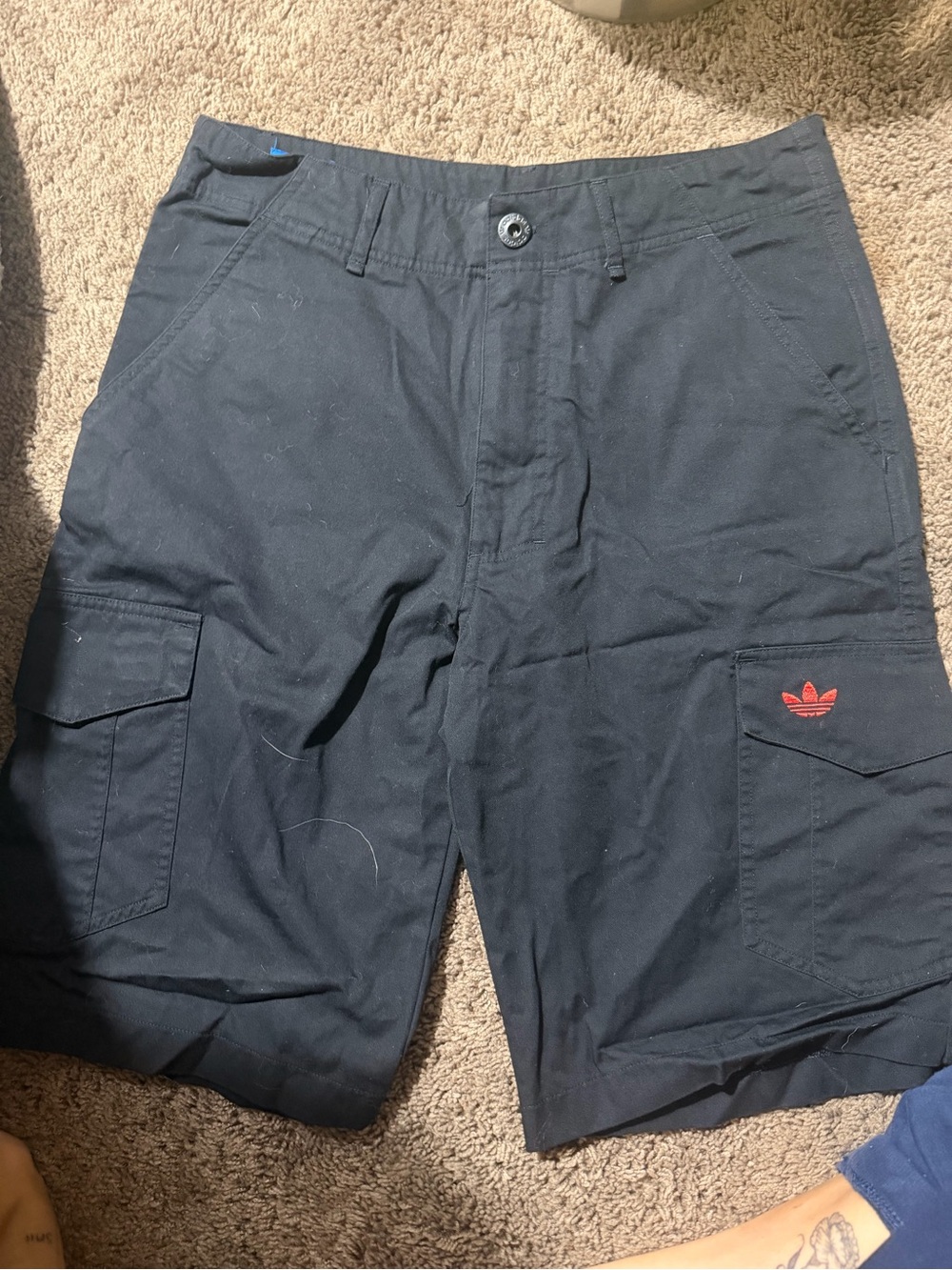adidas Black Cargo Shorts with Red Trefoil Accent
